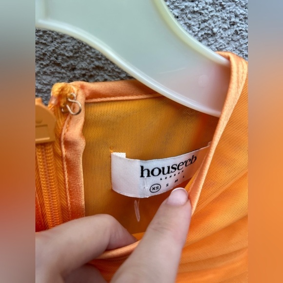 House Of CB 'Jeanelle' Orange Ruched Mesh Long Sleeve Cutout Mini Dress - Picture 5 of 6
